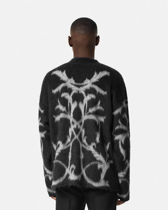 Versace Knitwear Men Acanthus Leaves MohairBlend Cardigan Black