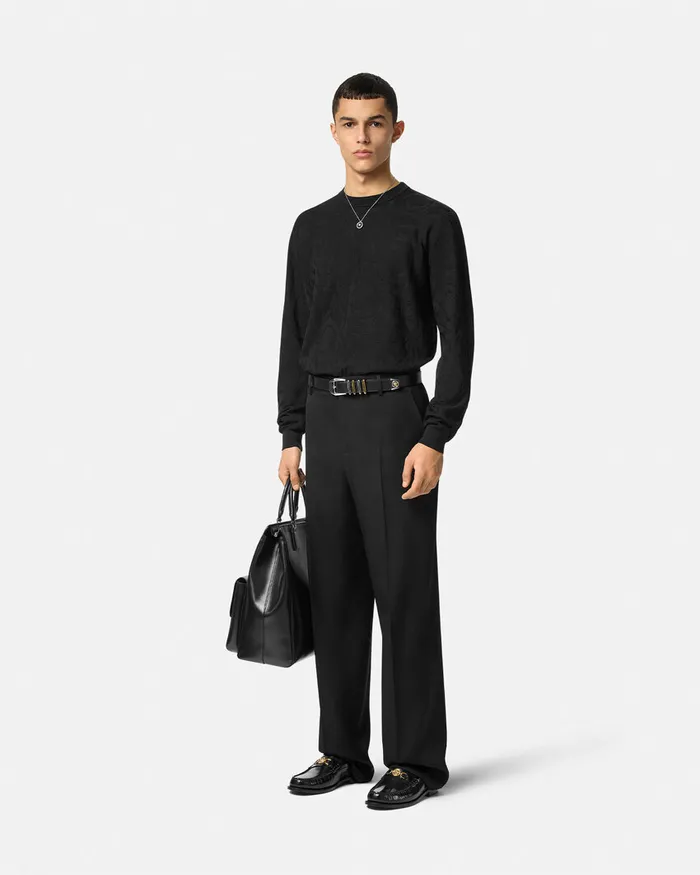 Versace Knitwear Men Barocco Jacquard Sweater Black