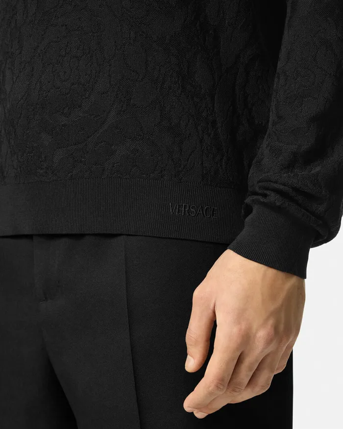 Versace Knitwear Men Barocco Jacquard Sweater Black