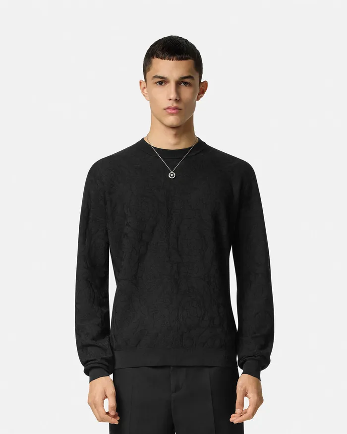Versace Knitwear Men Barocco Jacquard Sweater Black