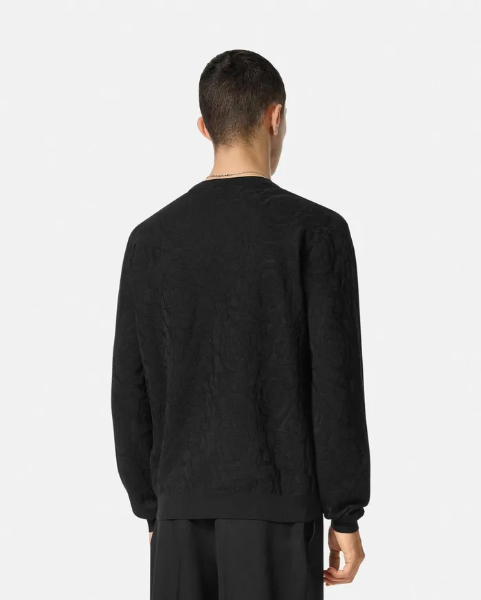 Versace Knitwear Men Barocco Jacquard Sweater Black