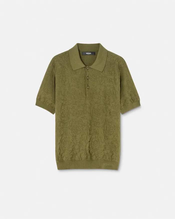Versace Knitwear Men Barocco Knit Polo Shirt Green