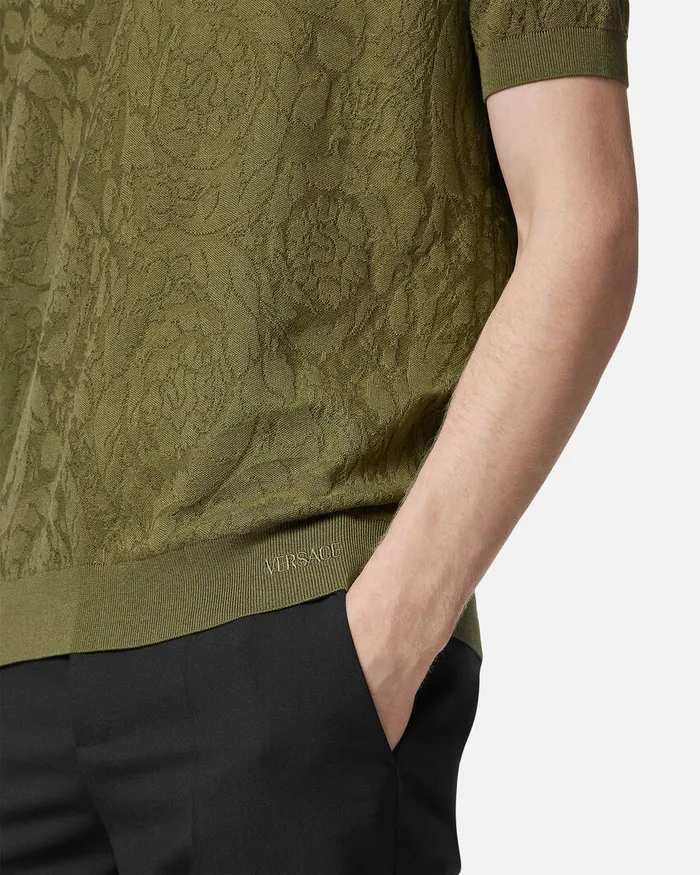 Versace Knitwear Men Barocco Knit Polo Shirt Green