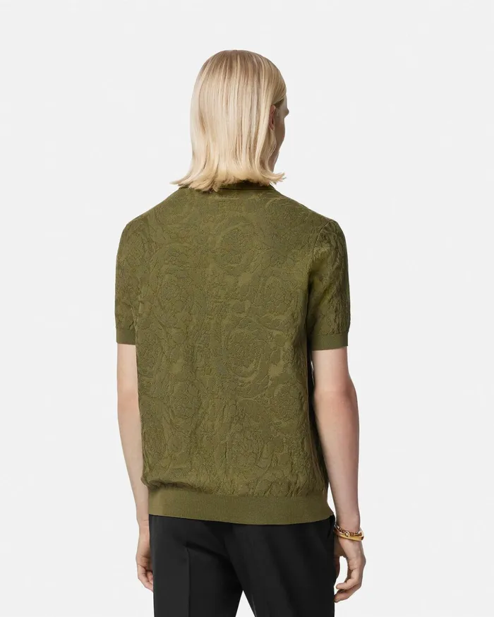 Versace Knitwear Men Barocco Knit Polo Shirt Green