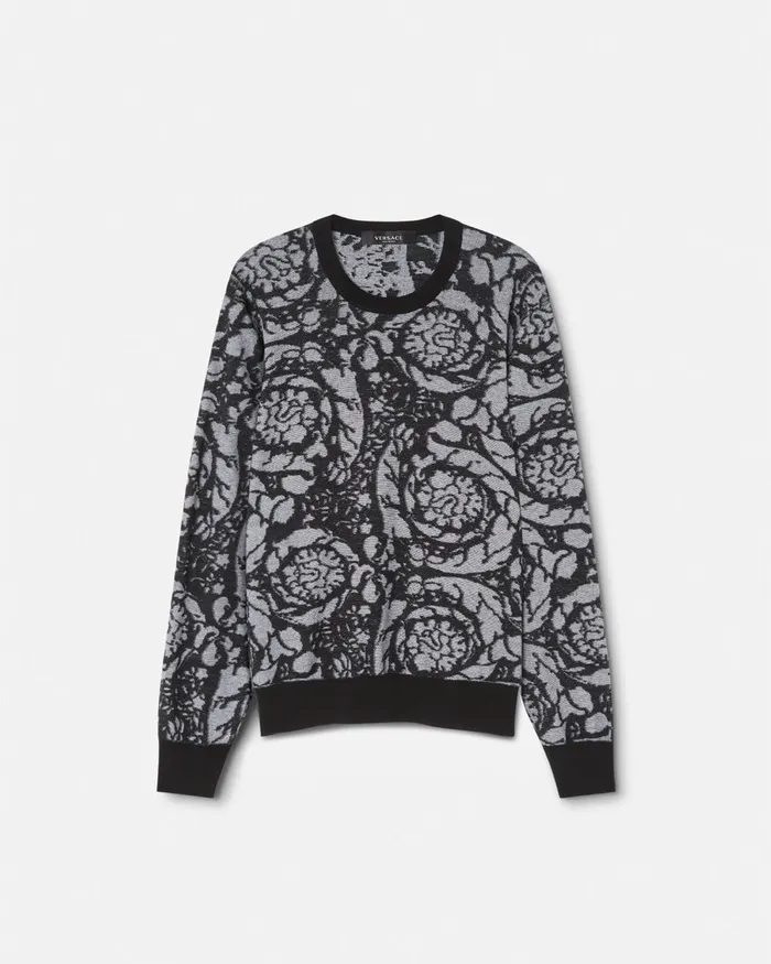 Versace Knitwear Men Barocco Silhouette Vanis Sweater Blacksilver