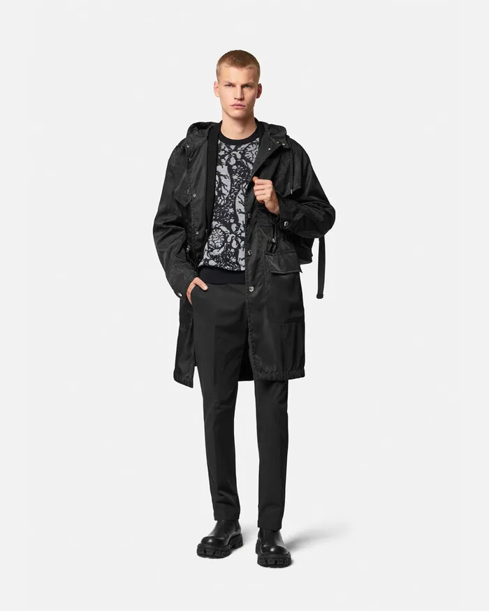 Versace Knitwear Men Barocco Silhouette Vanis Sweater Blacksilver