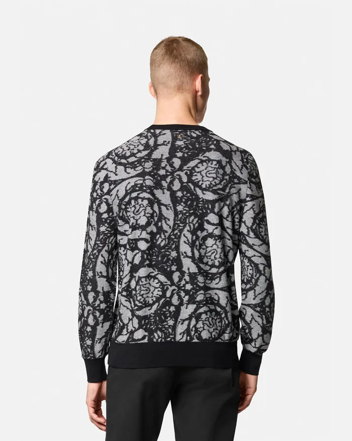 Versace Knitwear Men Barocco Silhouette Vanis Sweater Blacksilver