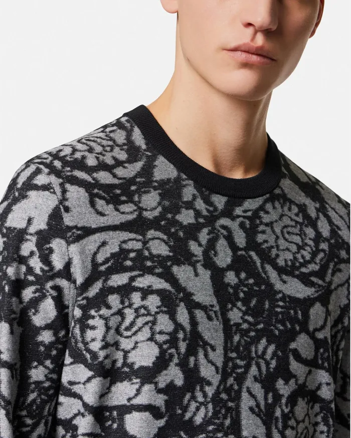 Versace Knitwear Men Barocco Silhouette Vanis Sweater Blacksilver