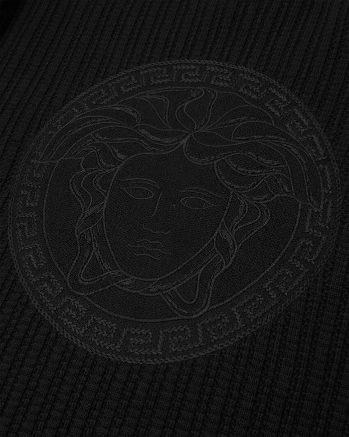 Versace Knitwear Men Embroidered Medusa CableKnit Sweater Black