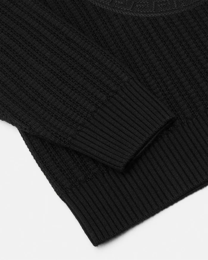 Versace Knitwear Men Embroidered Medusa CableKnit Sweater Black