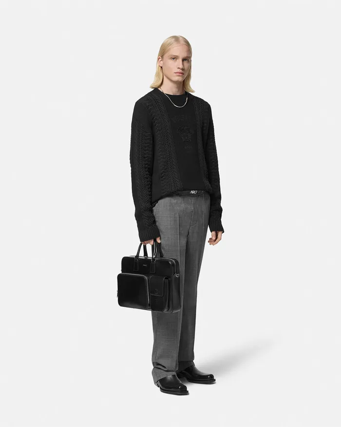 Versace Knitwear Men Medusa Milano CableKnit Sweater Black