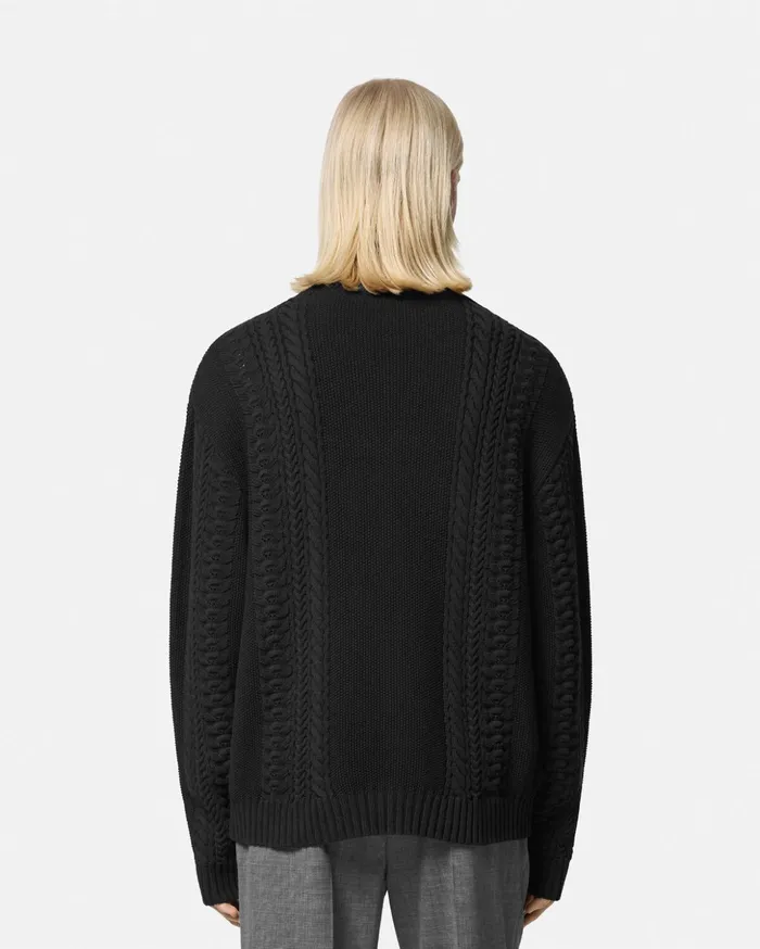 Versace Knitwear Men Medusa Milano CableKnit Sweater Black