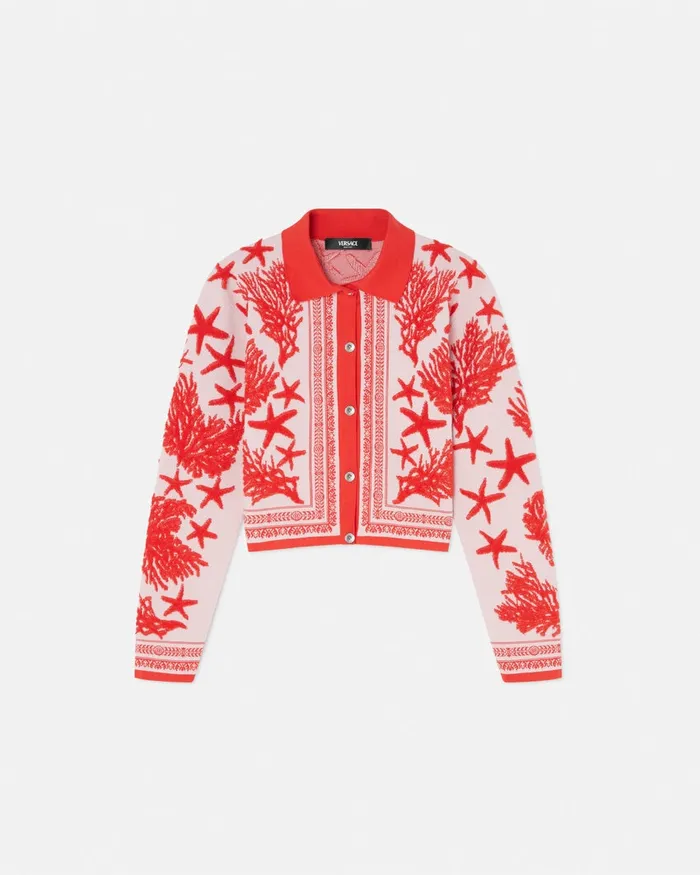 Versace Knitwear Women Barocco Sea Knit Polo Cardigan Light Pink