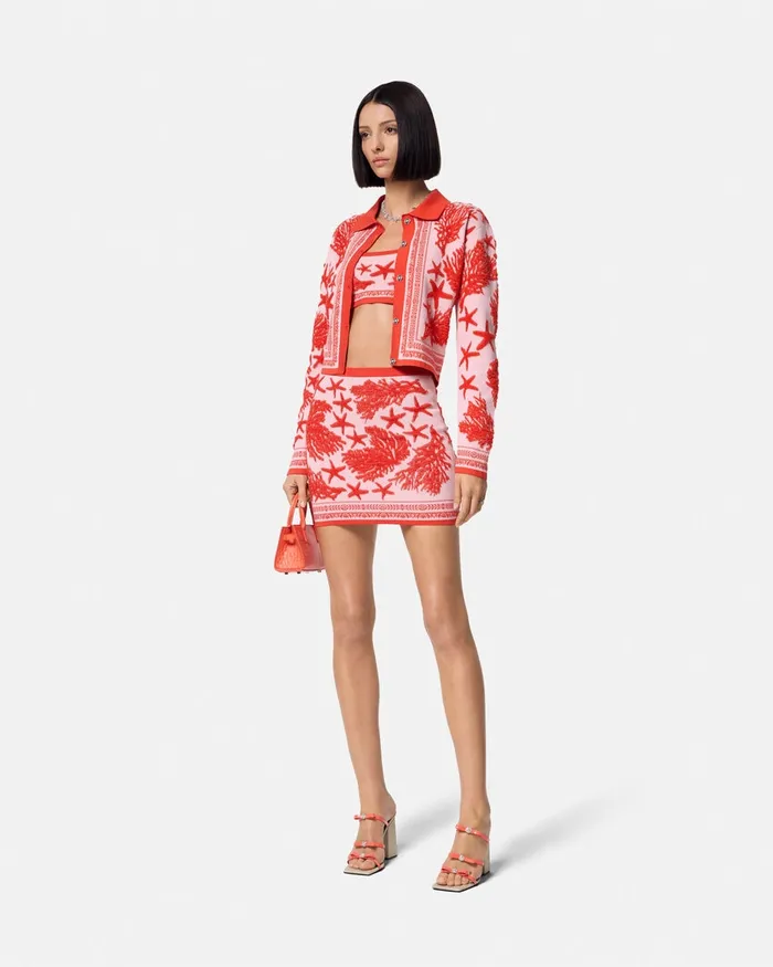 Versace Knitwear Women Barocco Sea Knit Polo Cardigan Light Pink