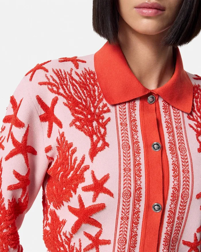 Versace Knitwear Women Barocco Sea Knit Polo Cardigan Light Pink