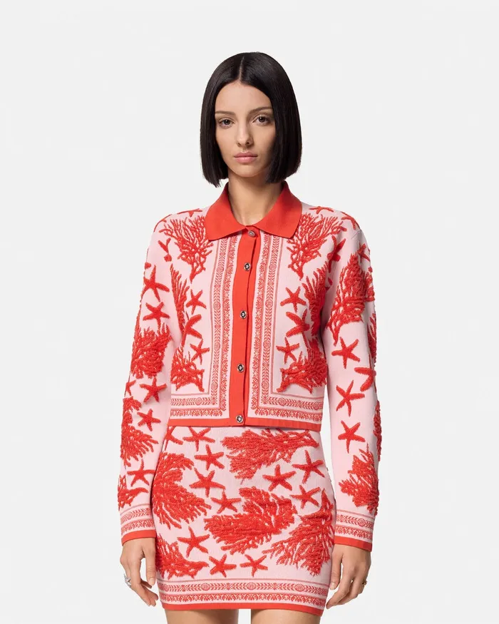 Versace Knitwear Women Barocco Sea Knit Polo Cardigan Light Pink