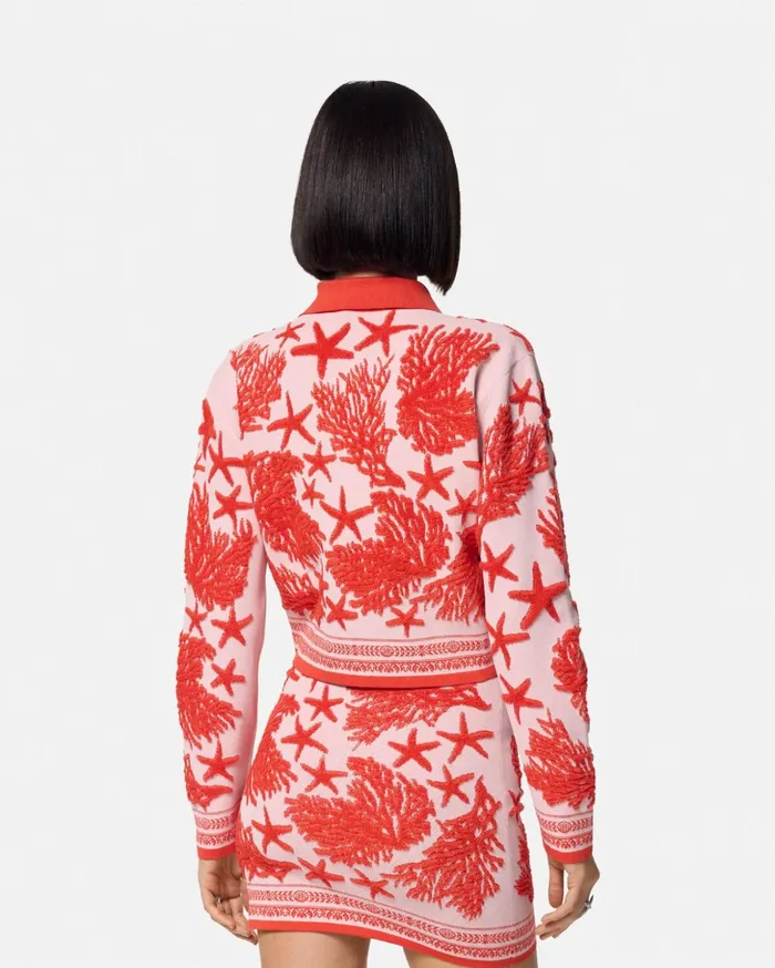 Versace Knitwear Women Barocco Sea Knit Polo Cardigan Light Pink