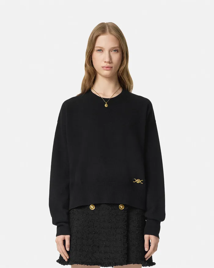 Versace Knitwear Women CashmereBlend Knit Boxy Sweater Black