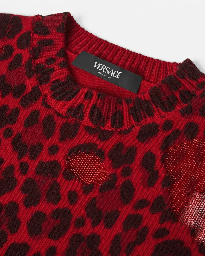 Versace Knitwear Women Leopard Intarsia Oversized Sweater Red