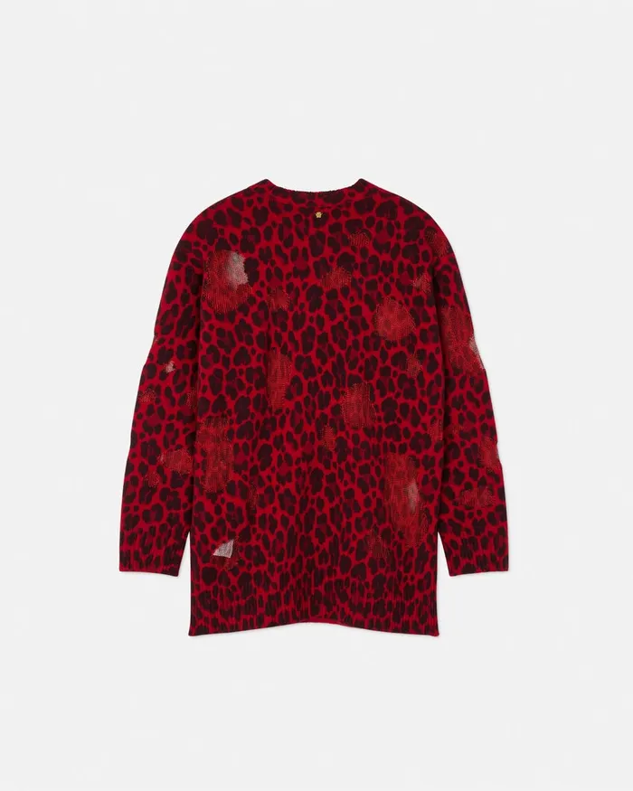 Versace Knitwear Women Leopard Intarsia Oversized Sweater Red