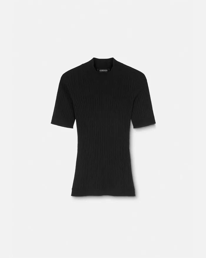 Versace Knitwear Women Ribbed Knit TShirt Black