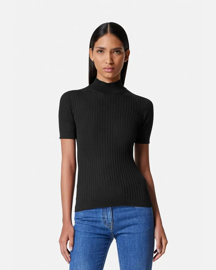 Versace Knitwear Women Ribbed Knit TShirt Black
