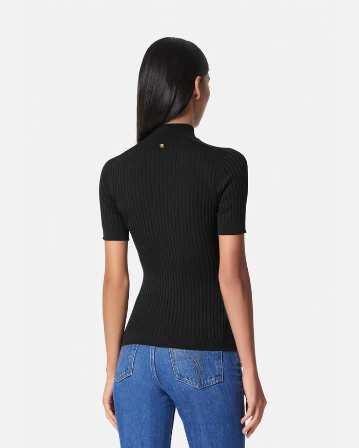Versace Knitwear Women Ribbed Knit TShirt Black