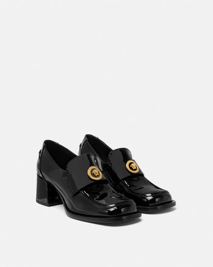 Versace Loafers and Flats Women Alia Patent Loafer Pumps 55 Mm Blackgold
