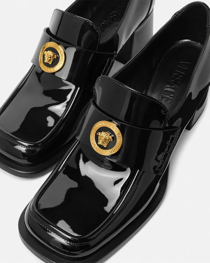 Versace Loafers and Flats Women Alia Patent Loafer Pumps 55 Mm Blackgold
