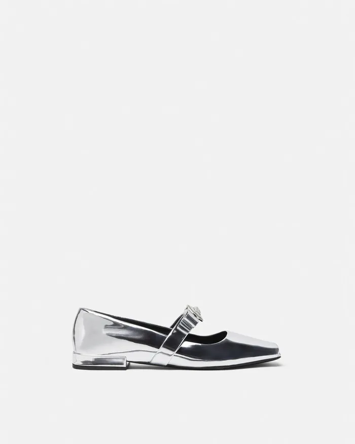 Versace Loafers and Flats Women Gianni Ribbon Open Metallic Ballerinas Silver