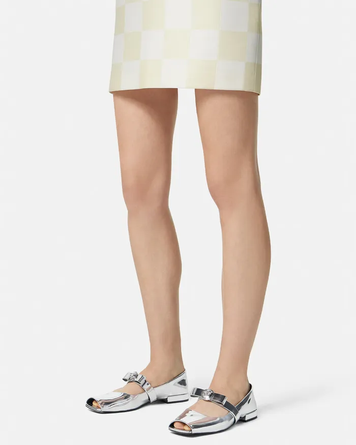 Versace Loafers and Flats Women Gianni Ribbon Open Metallic Ballerinas Silver