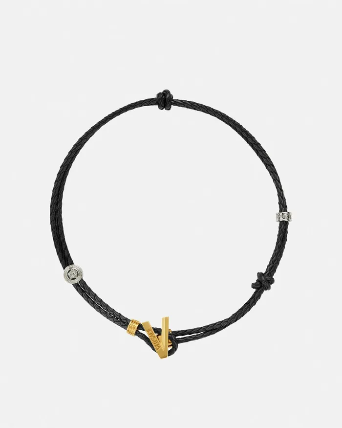 Versace Necklaces WomenMen V2025 Chain Leather Necklace Blackgold