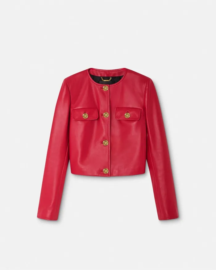 Versace Outerwear and Coats Women Leather Cardigan Jacket Red