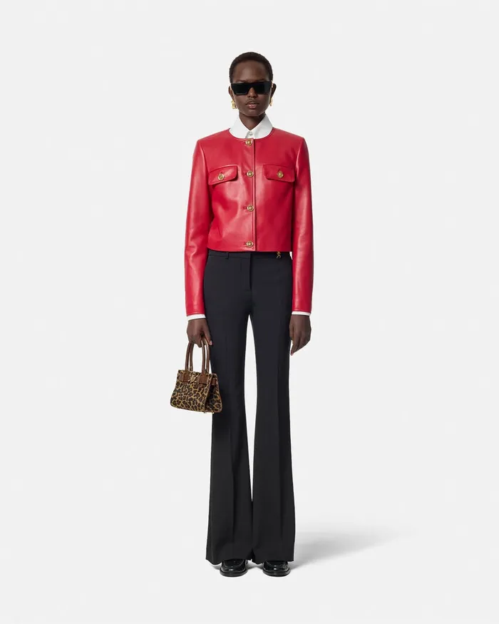 Versace Outerwear and Coats Women Leather Cardigan Jacket Red