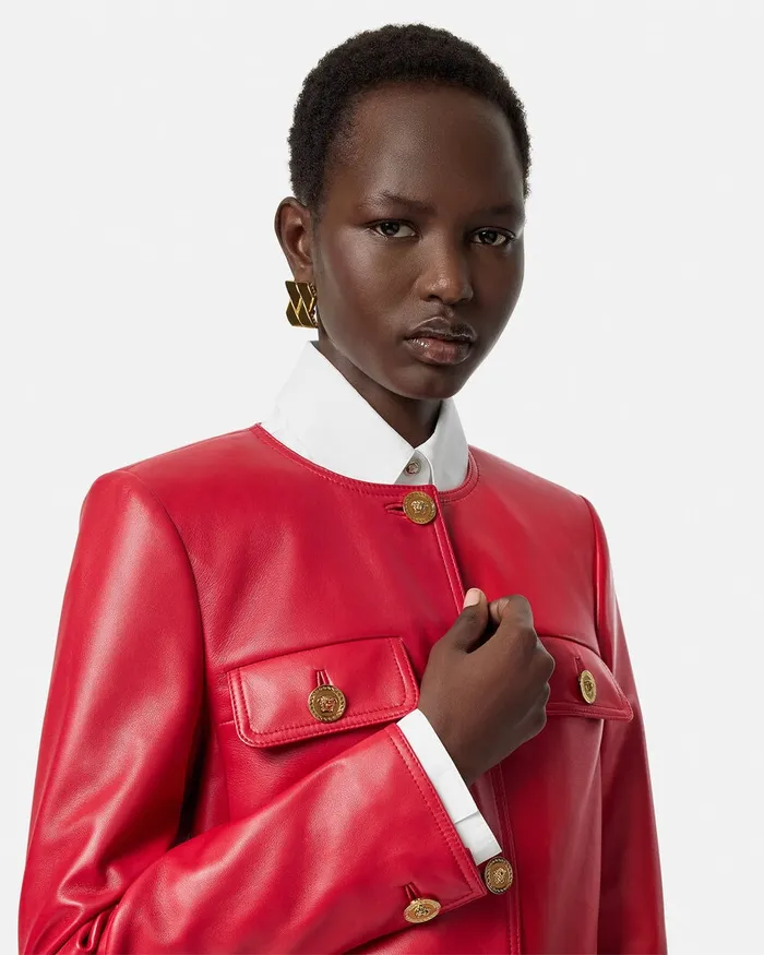 Versace Outerwear and Coats Women Leather Cardigan Jacket Red