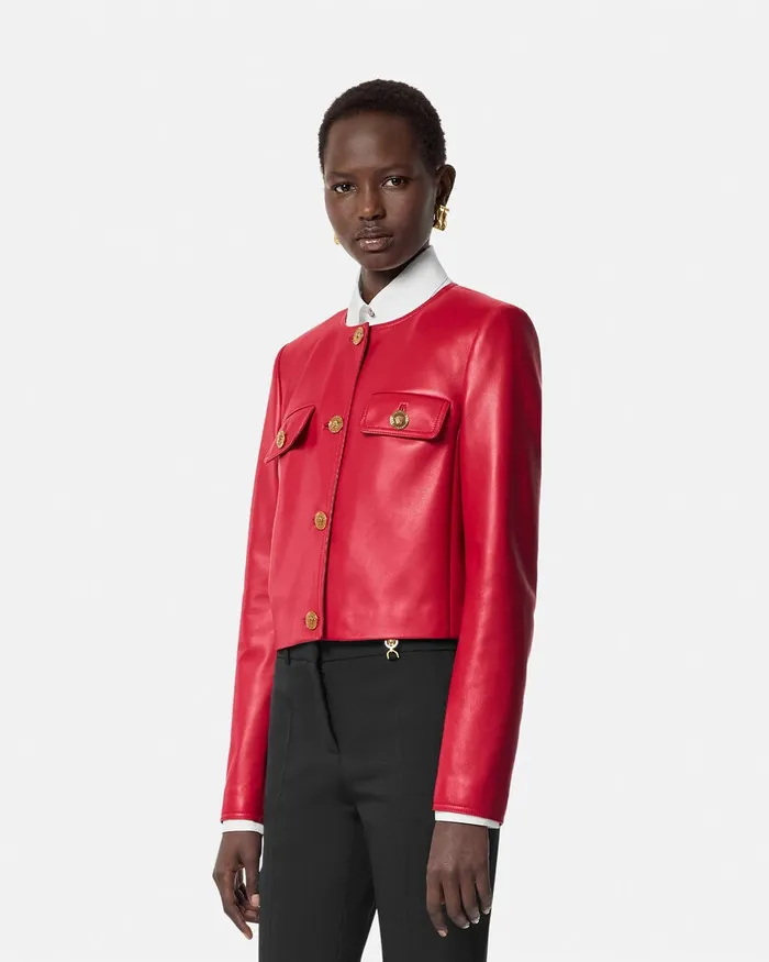Versace Outerwear and Coats Women Leather Cardigan Jacket Red
