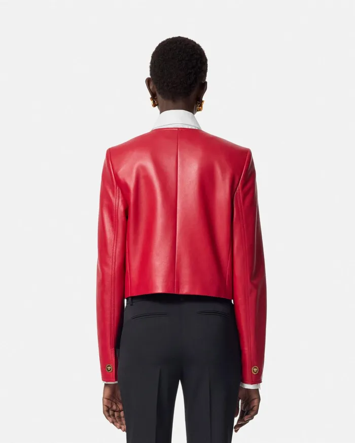 Versace Outerwear and Coats Women Leather Cardigan Jacket Red