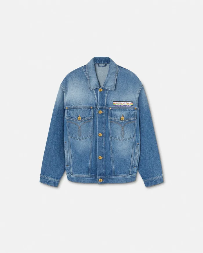 Versace Outerwear and Coats Women Pride Barocco Oversized Denim Jacket Blue