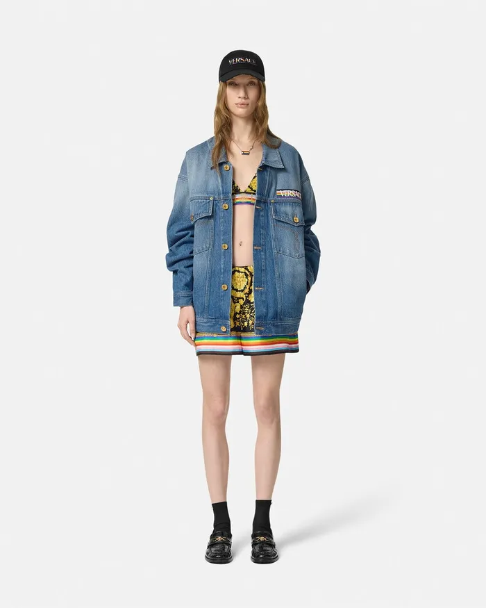 Versace Outerwear and Coats Women Pride Barocco Oversized Denim Jacket Blue