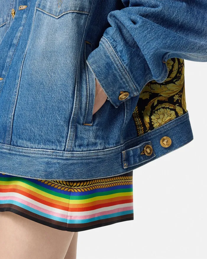 Versace Outerwear and Coats Women Pride Barocco Oversized Denim Jacket Blue