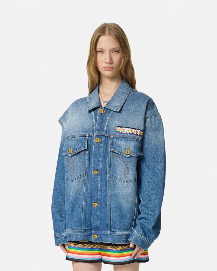 Versace Outerwear and Coats Women Pride Barocco Oversized Denim Jacket Blue