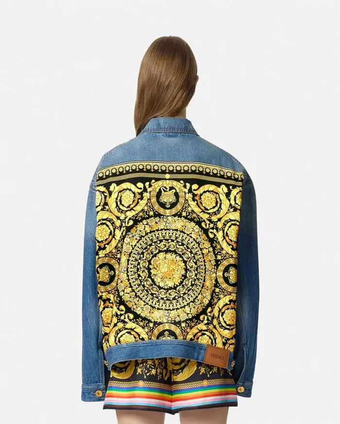 Versace Outerwear and Coats Women Pride Barocco Oversized Denim Jacket Blue