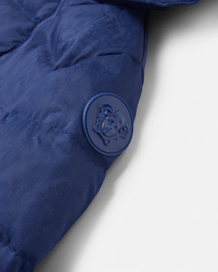 Versace Outerwear Kids Barocco Jacquard Baby Puffer Jacket Blue