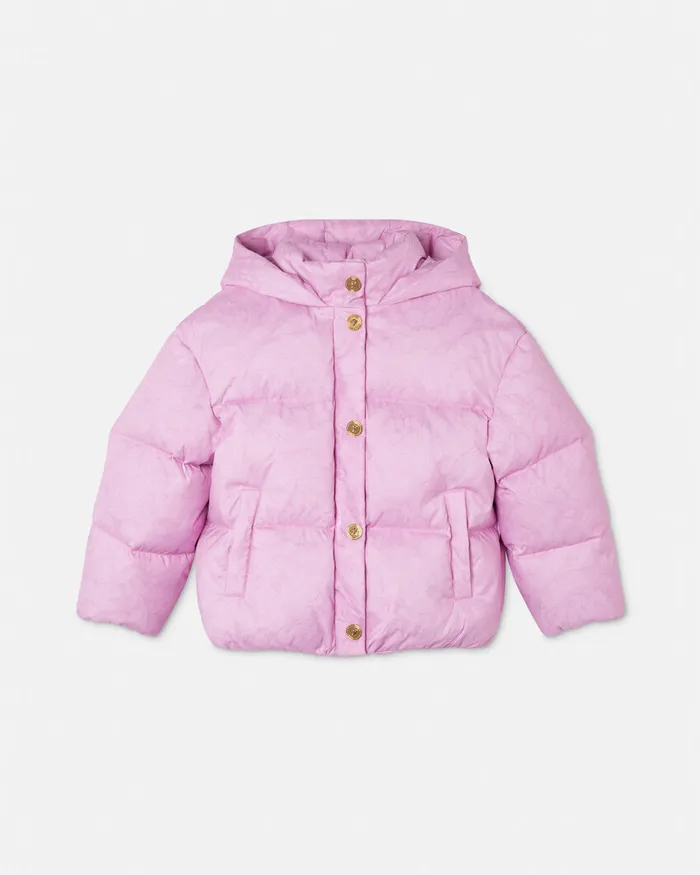 Versace Outerwear Kids Barocco Jacquard Puffer Jacket Pink