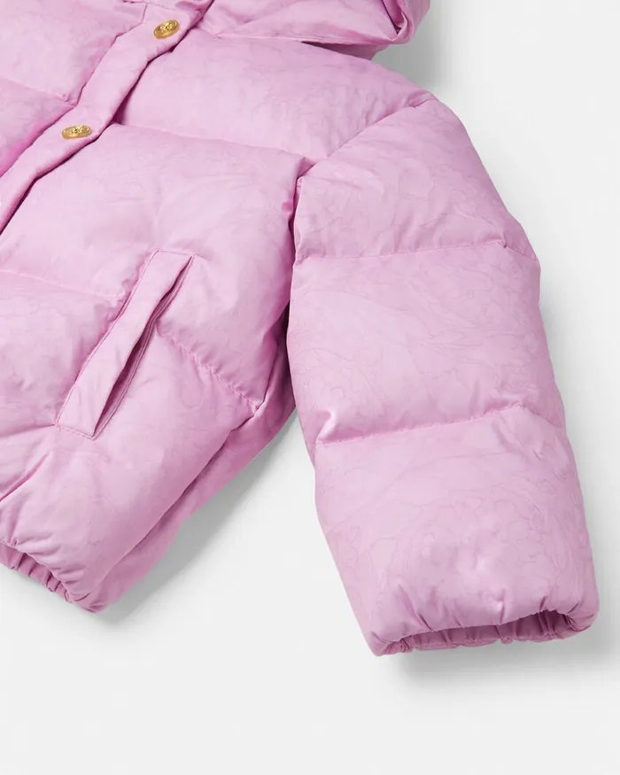 Versace Outerwear Kids Barocco Jacquard Puffer Jacket Pink