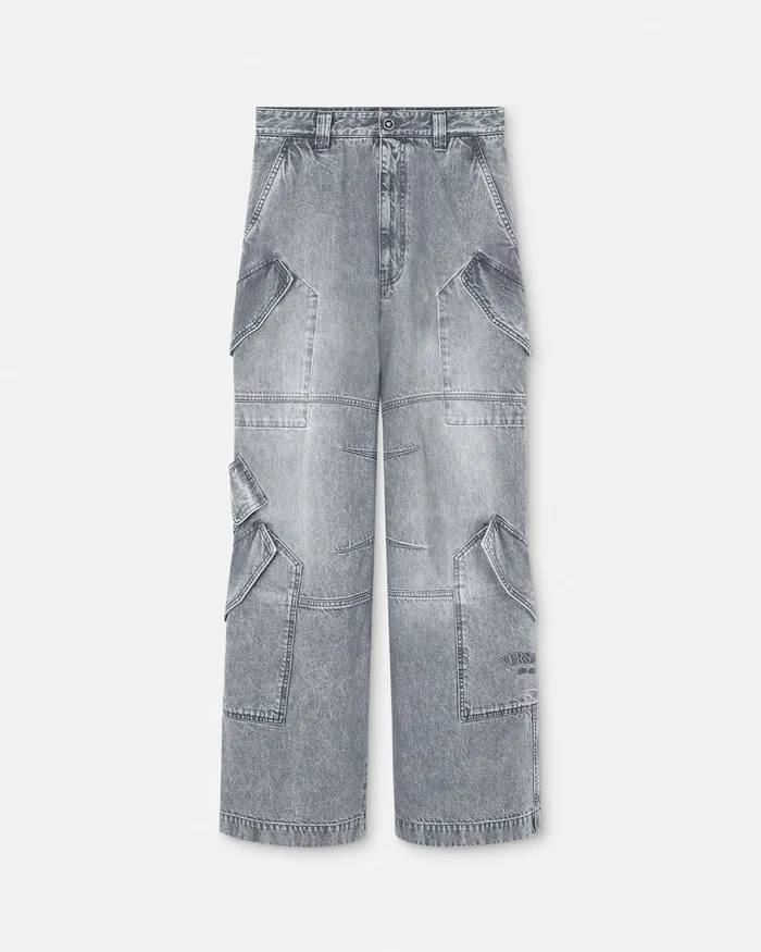 Versace Pants and Shorts Men Cargo Jeans Gray