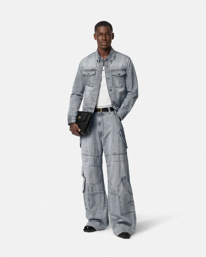 Versace Pants and Shorts Men Cargo Jeans Gray