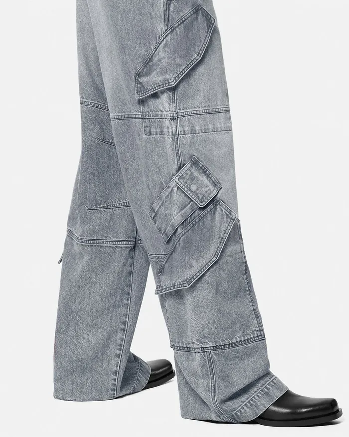 Versace Pants and Shorts Men Cargo Jeans Gray
