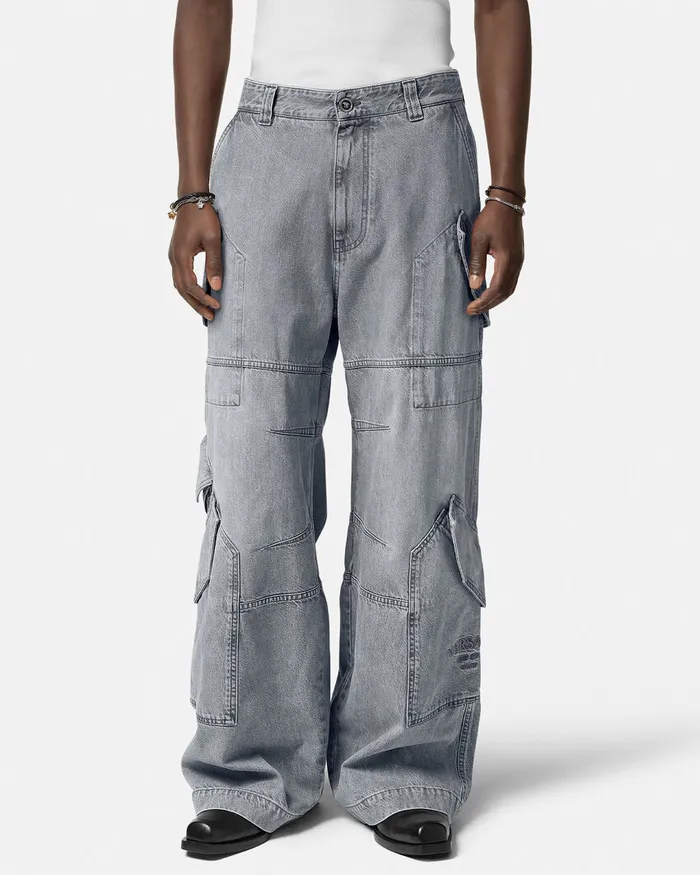 Versace Pants and Shorts Men Cargo Jeans Gray