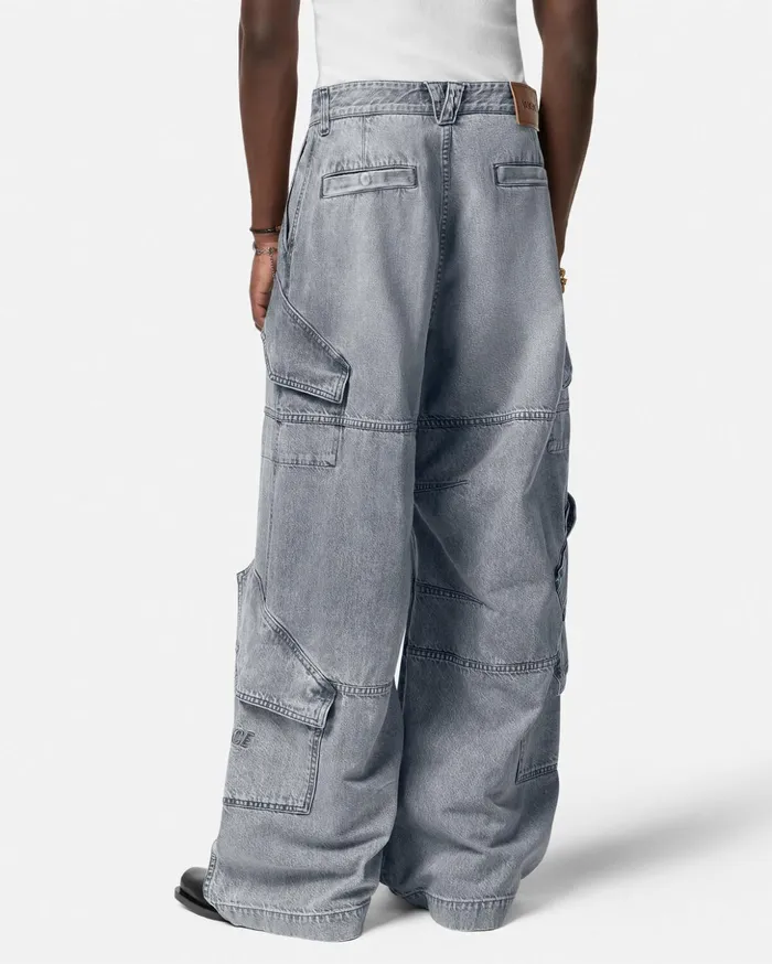 Versace Pants and Shorts Men Cargo Jeans Gray